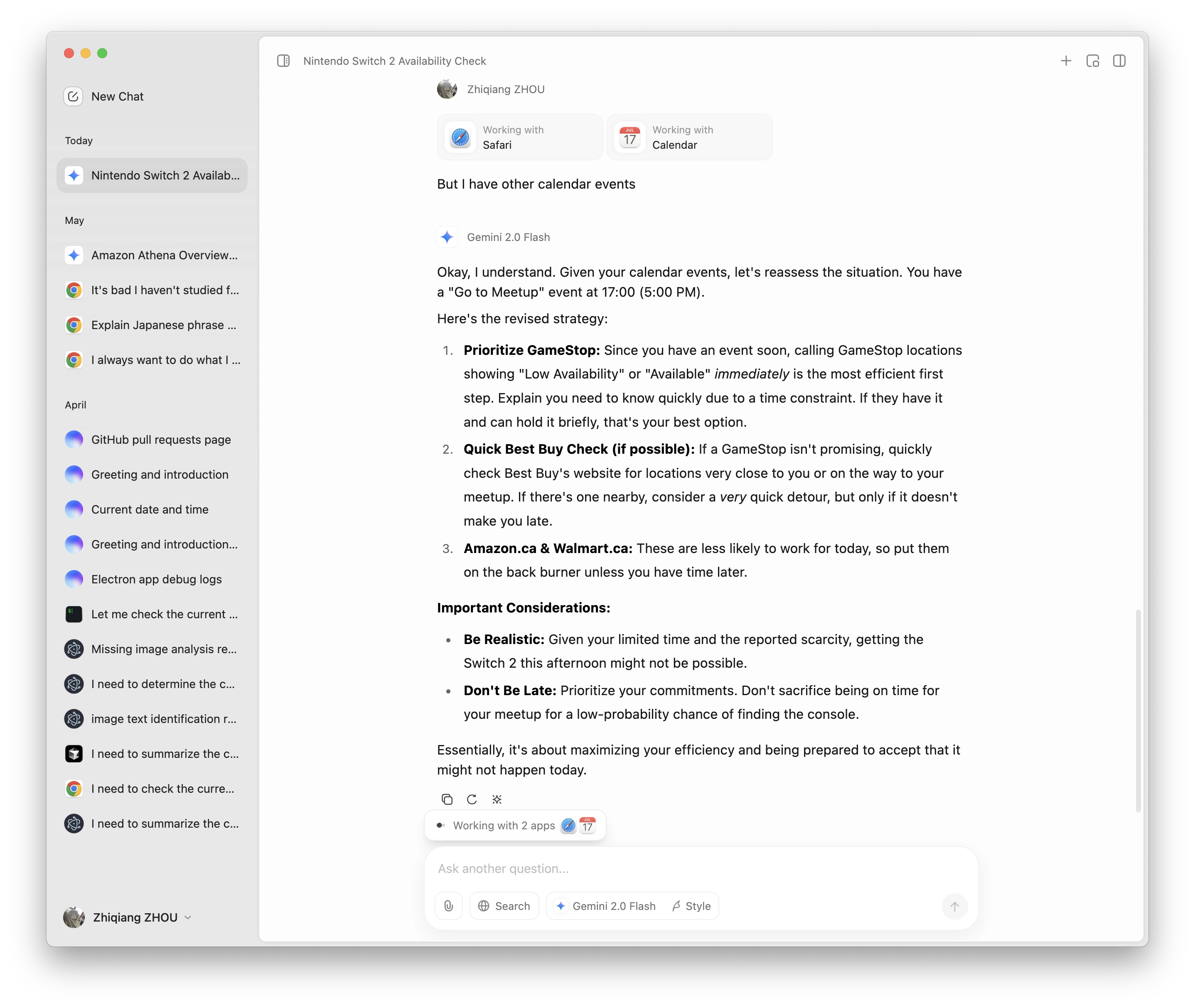 Cross-app calendar integration